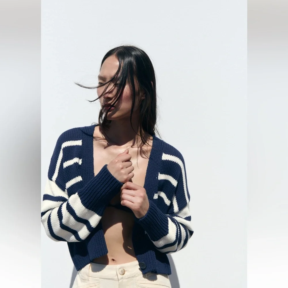 Zara STRIPED KNIT CARDIGAN. Striped. Size S. New with Tags. - Picture 3 of 9